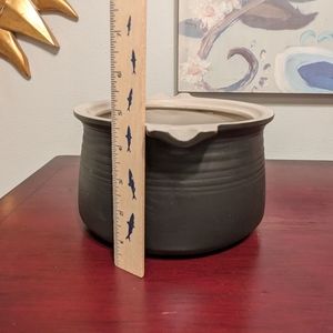 Franciscan Clay Handmade Pot Glazed Handles 64 Oz Made in France Black Planter